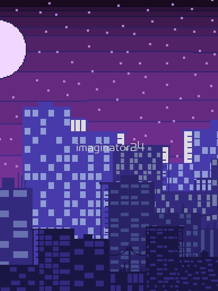 Purple Pixel City by imaginator24 Unisex , , , Long Sleeve Tee