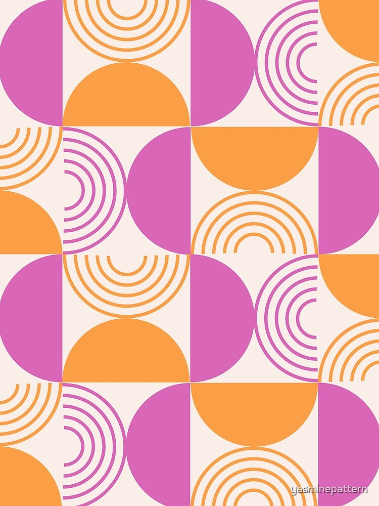 Minimalist Mid century abstract half circles and Geometric Lines in Orange and pink by Yasminepatterns