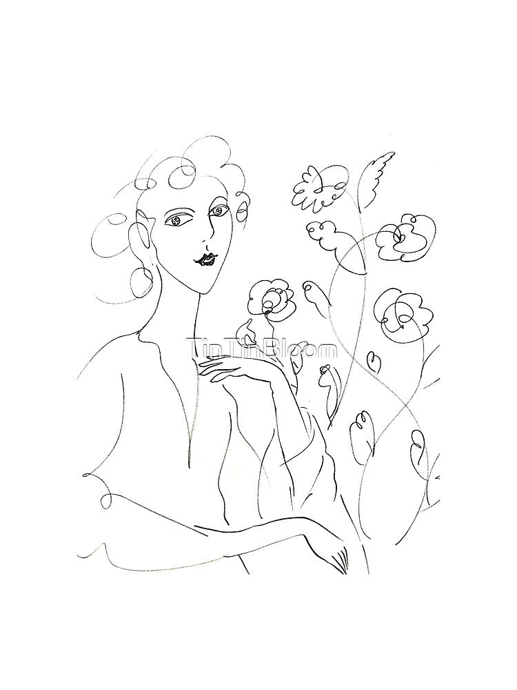 Minimalist Floral Woman Line Drawing by TinTinBloom