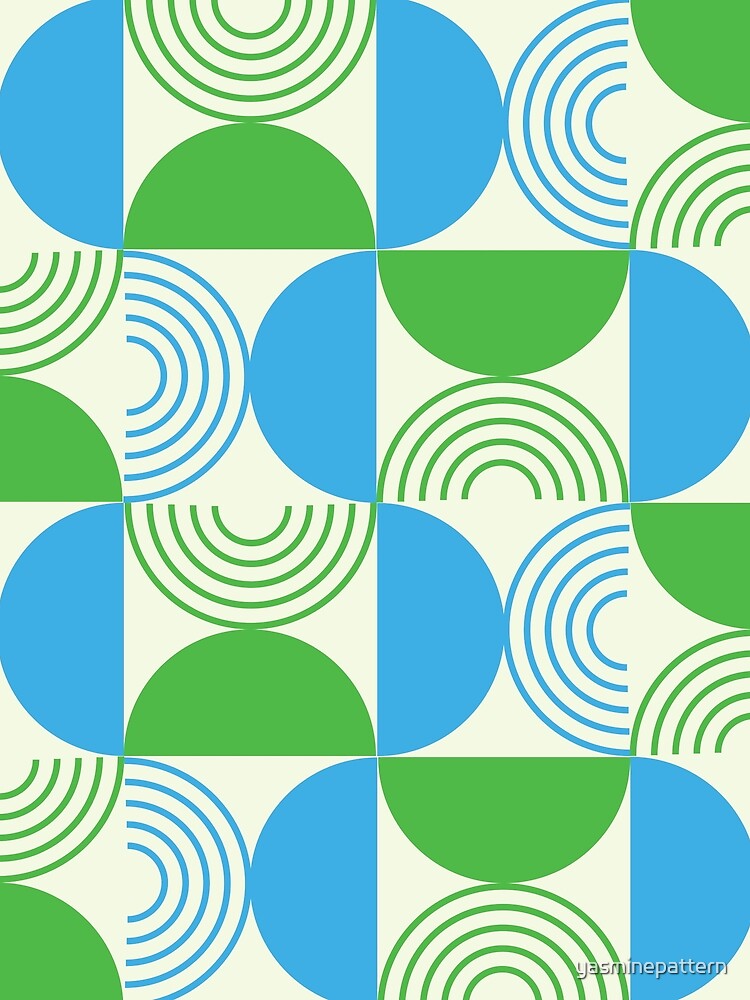 Mid Century Half Circles and Geometric Lines in Blue and Green by Yasminepatterns
