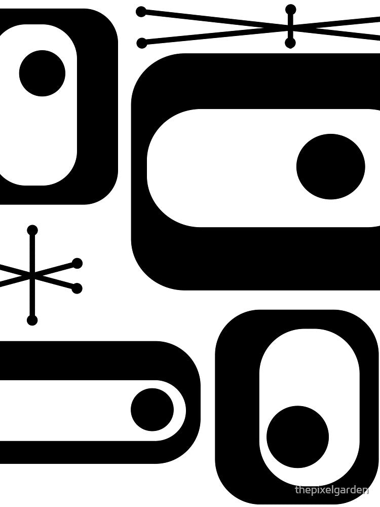 Retro Atomic Ages Abstract Shapes Black White by thepixelgarden