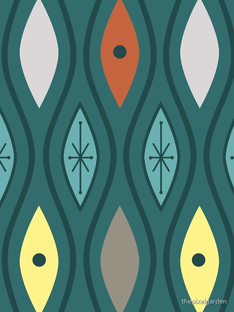Retro Mid Century Modern Wavy Lines Teal by thepixelgarden