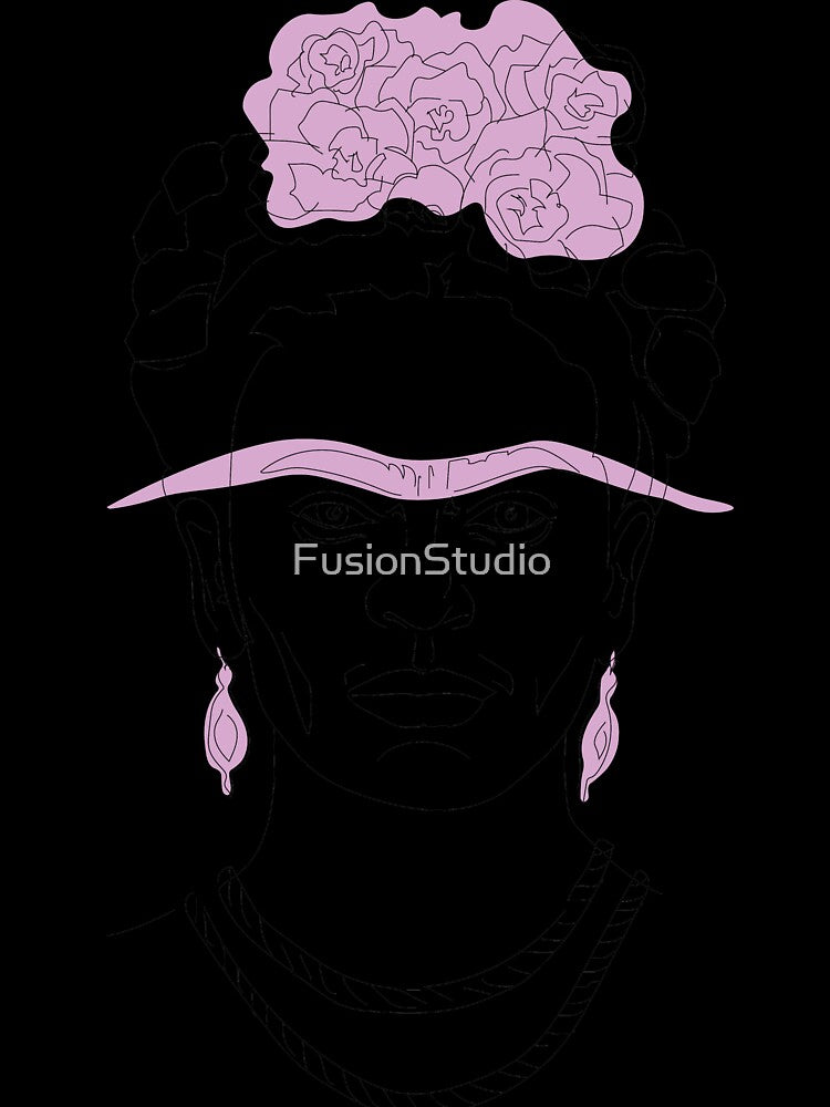 Frida Kahlo Minimalist Line Drawing with Pink by FusionStudio