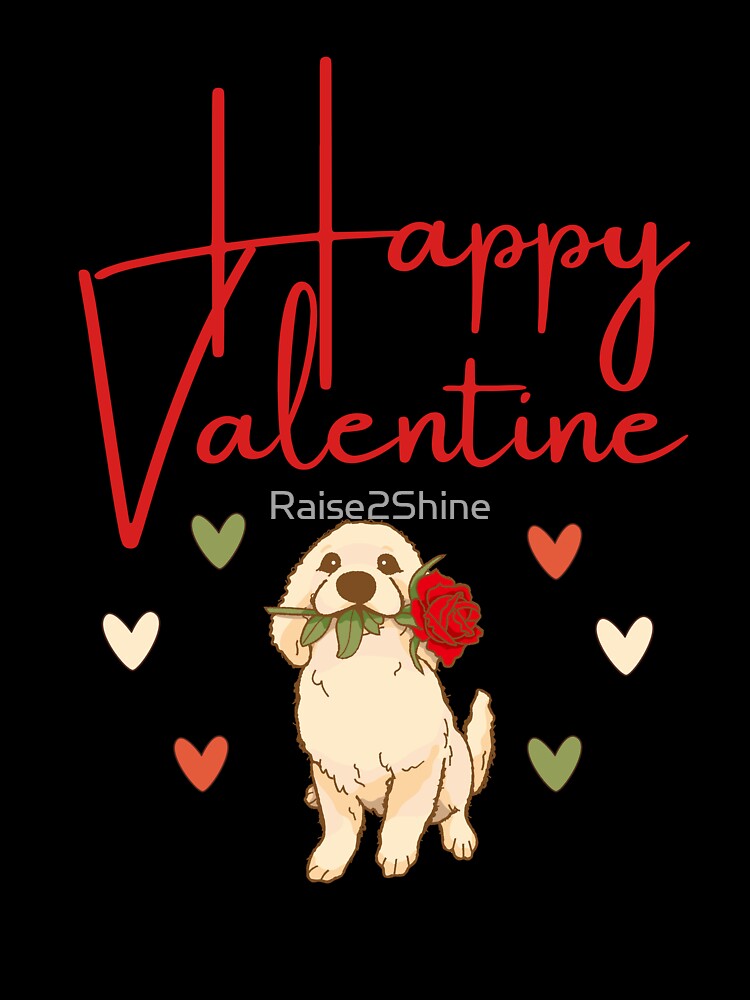 Happy Valentine - Cartoon Golden Retriever Dog with Roses Design by Raise2Shine Unisex , , , Long Sleeve Tee