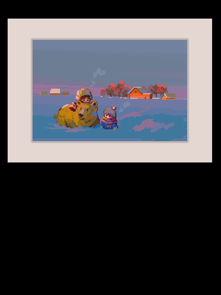 Cozy Winter Pixel Art with Bear and Character by Bobablin Pixel Shop Unisex , , , Long Sleeve Tee