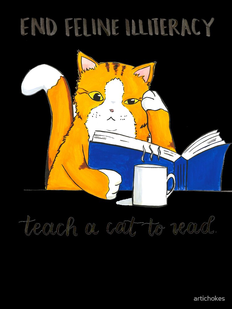 "End Feline Illiteracy. Teach a Cat to Read." watercolor by artichokes Unisex , , , Long Sleeve Tee