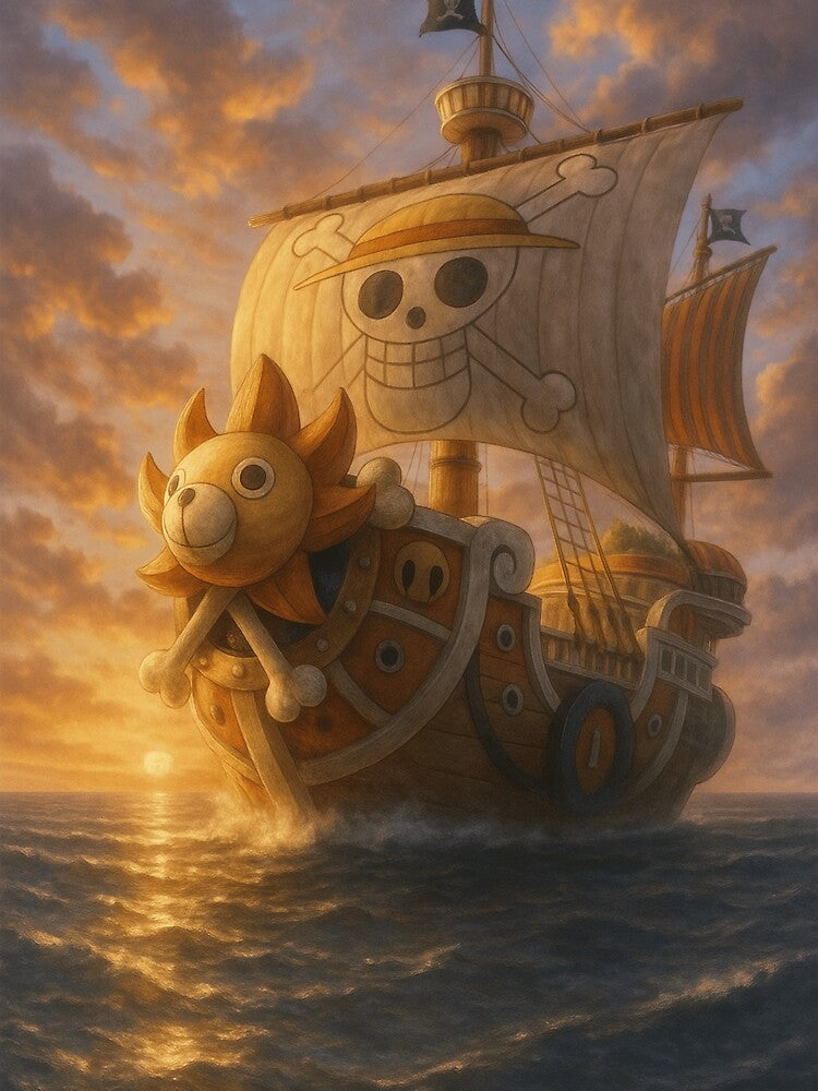 Majestic Pirate Voyage – Thousand Sunny at Sunset by AnimeFlash_0 Unisex , , , Long Sleeve Tee