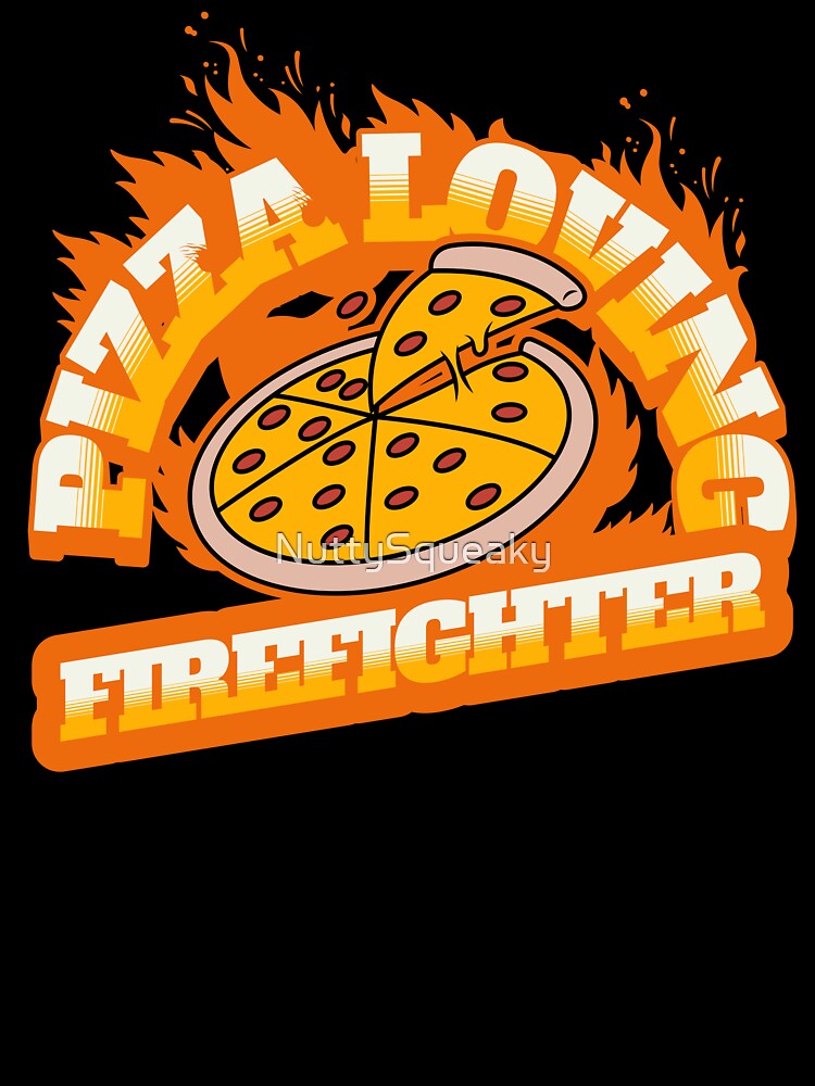 Pizza Loving Firefighter by NuttySqueaky Unisex , , , Long Sleeve Tee