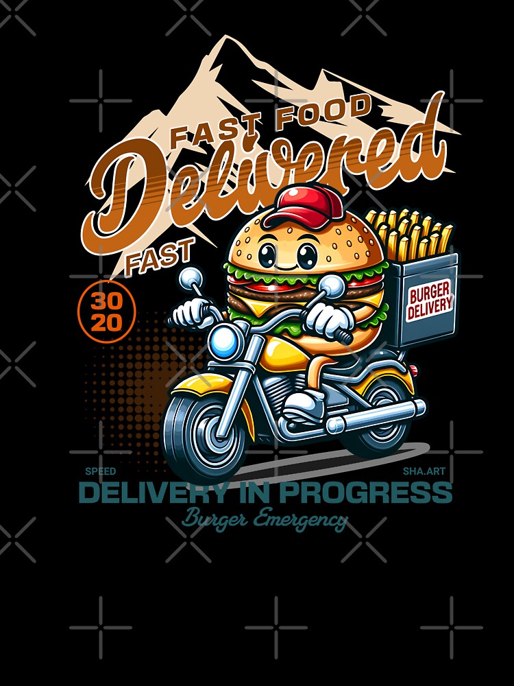 cute burger delivery with motorcycle by ShawishArt Unisex , , , Long Sleeve Tee