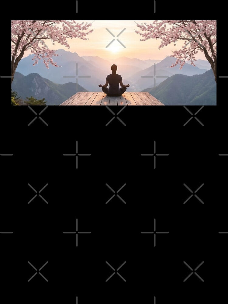 Mindfulness Meditation on a Mountain Top Cherry Blossoms by Monocromo Shop