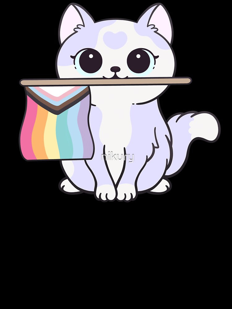 Progress Pride Cat | Nikury by nikury Unisex , , , Long Sleeve Tee