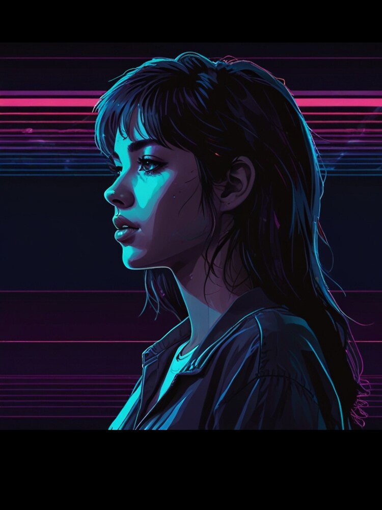Neon Retrowave Anime Girl 80S Neon | Anime Cyberpunk Artwork by Joy-boy-op Unisex , , , Long Sleeve Tee