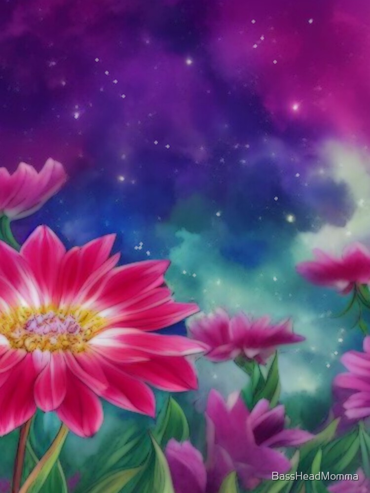 Soft Floral Starry Sky Watercolor No 5 by BassHeadMomma Unisex , , , Long Sleeve Tee