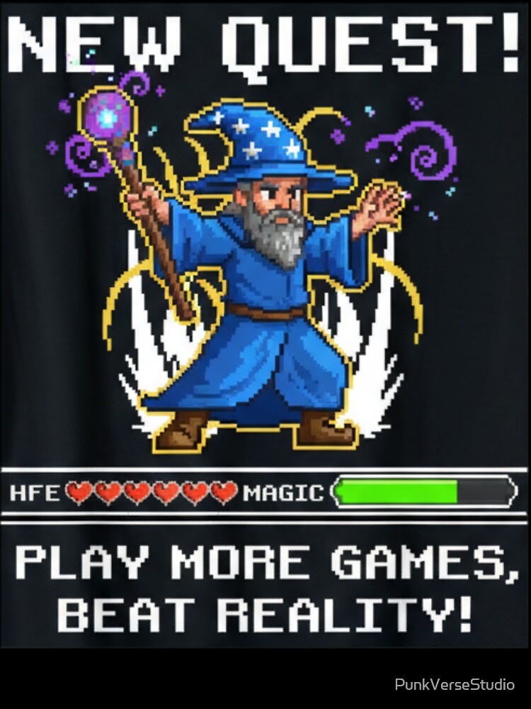 Pixel Wizard Gamer – Retro 8 Bit Video Game Mage with Funny Quote by PunkVerseStudio Unisex , , , Long Sleeve Tee