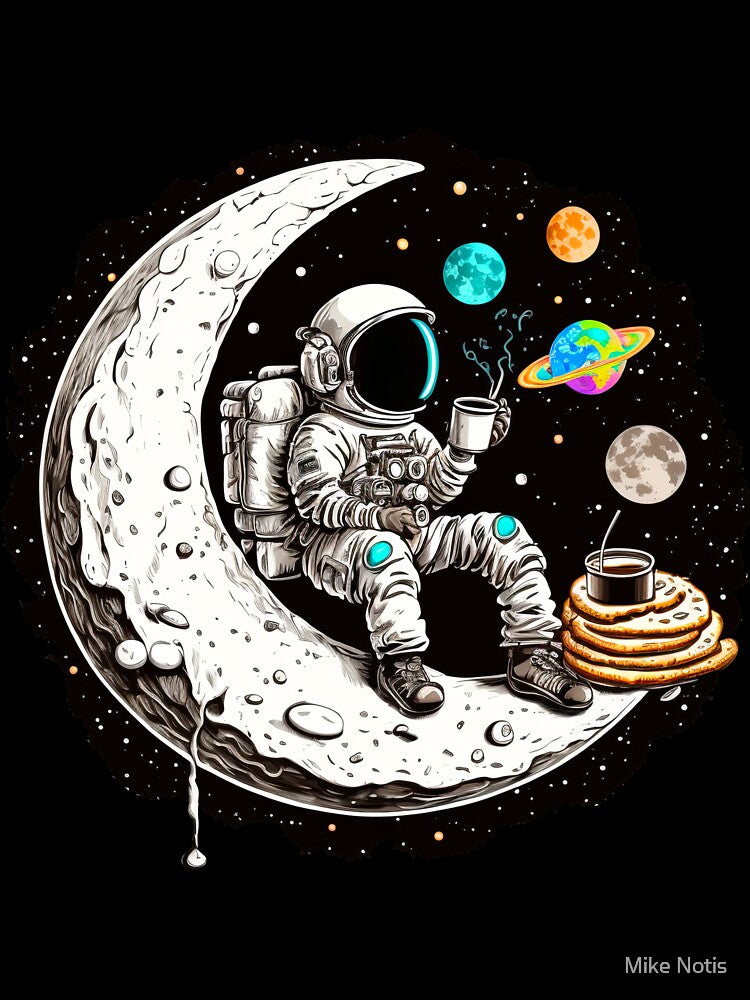 Astronaut Drinking Coffee on the moon by Mike Notis Unisex , , , Long Sleeve Tee