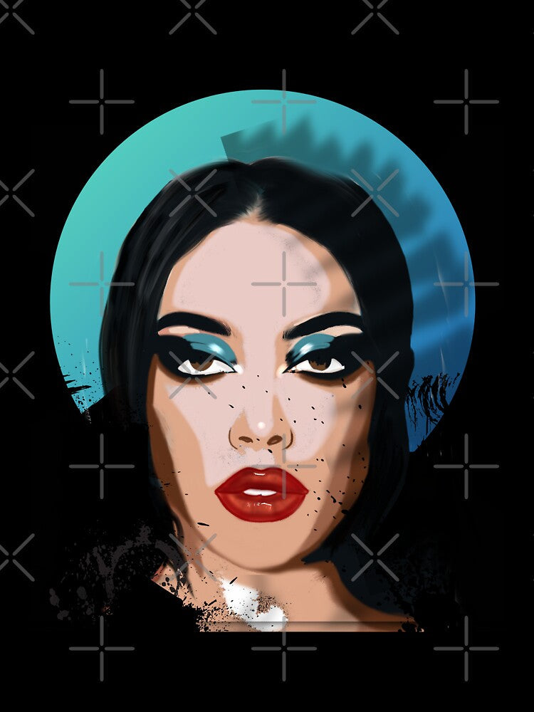 blue and black Original art / Pop Art portrait by Mused by Melancholy Unisex , , , Long Sleeve Tee