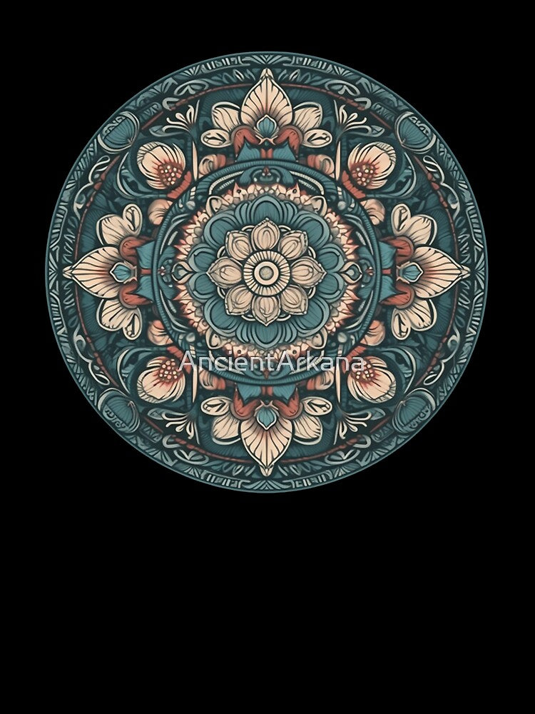 Sacred Flower Mandala - Zen Geometric Patterns in Cool Earth Tones by AncientArkana