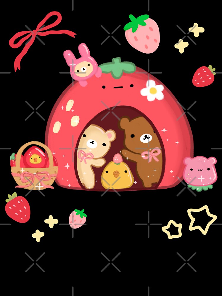 Kawaii Strawberry House and Bears by starbunnykawaii Unisex , , , Long Sleeve Tee