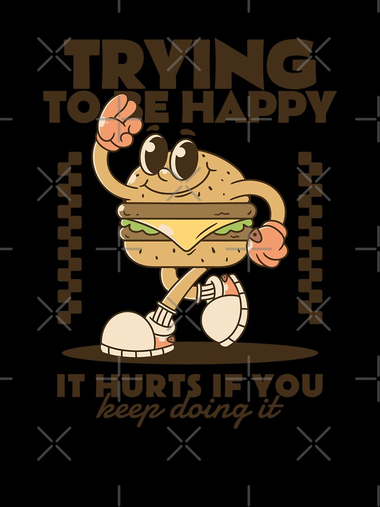 Trying to be happy. Burger mascot character by adipra Unisex , , , Long Sleeve Tee