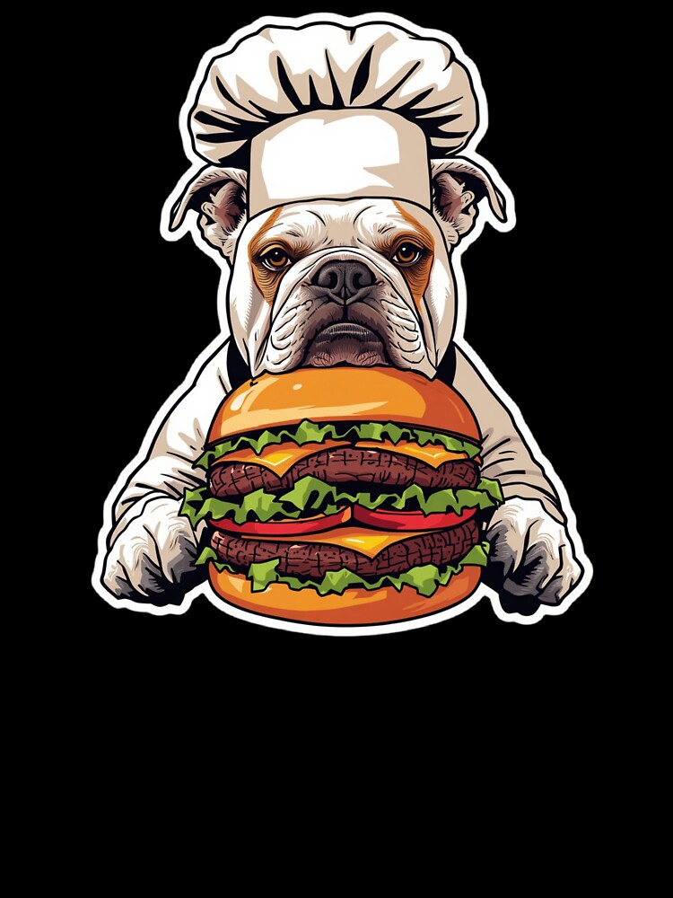 Grumpy Bulldog Chef Burger Funny Food Art Print by Sky-bully Unisex , , , Long Sleeve Tee