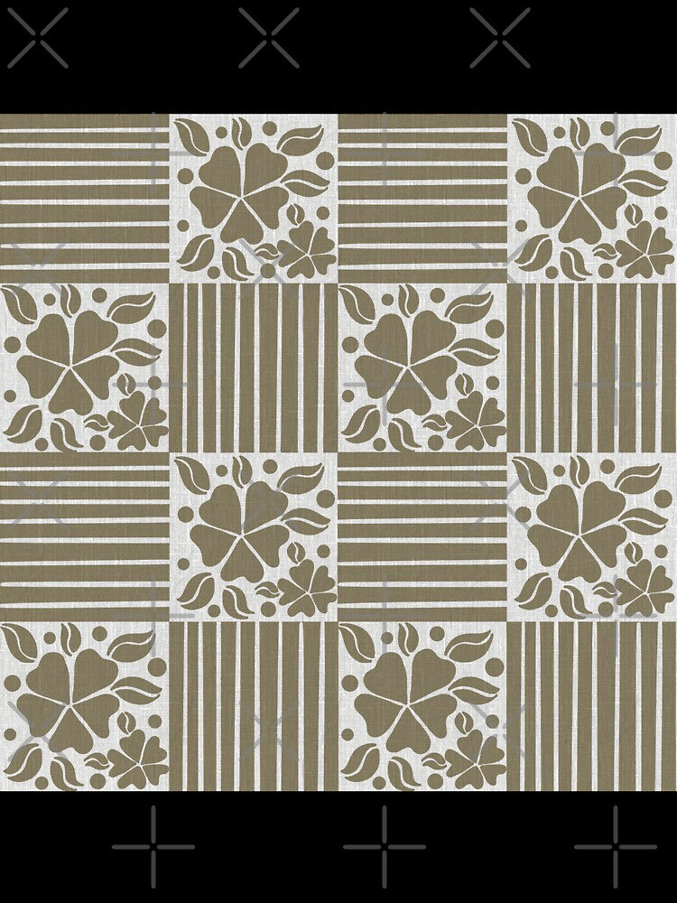 Floral Checkered Pattern with Stripes in Earth Tones by DColourMuse