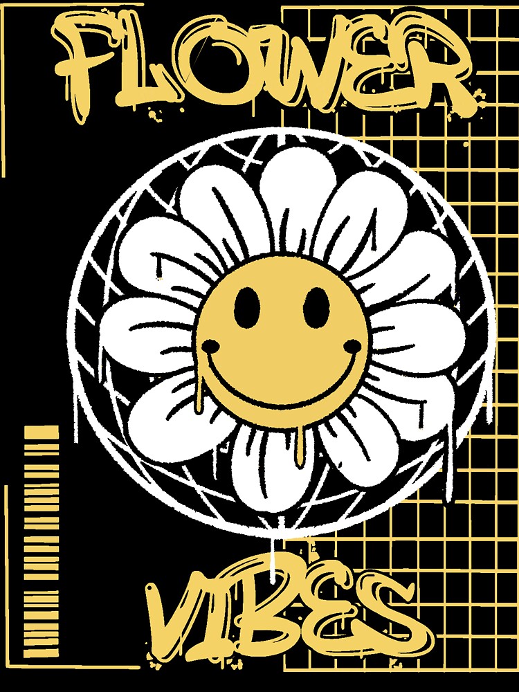 Graffiti Smiley Daisy-Retro Flower Vibes Street Wear and Art Design by artdesignforyou Unisex , , , Long Sleeve Tee