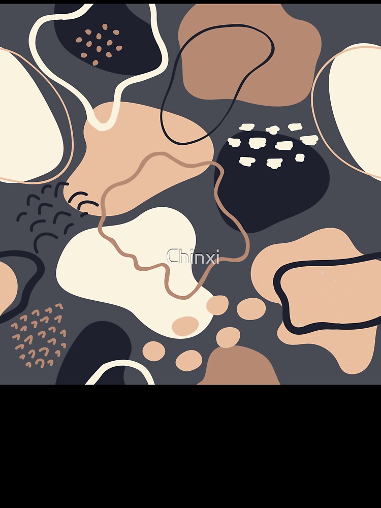 Mid century abstract shapes pattern (dark blue and pastel beige pink on gray background) by Chinxi