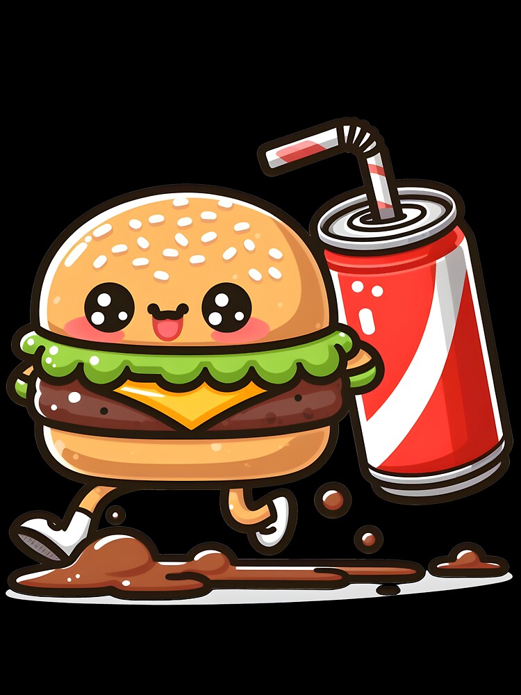 Kawaii Burger Running From Spilled Soda by CanvasCutie Unisex , , , Long Sleeve Tee