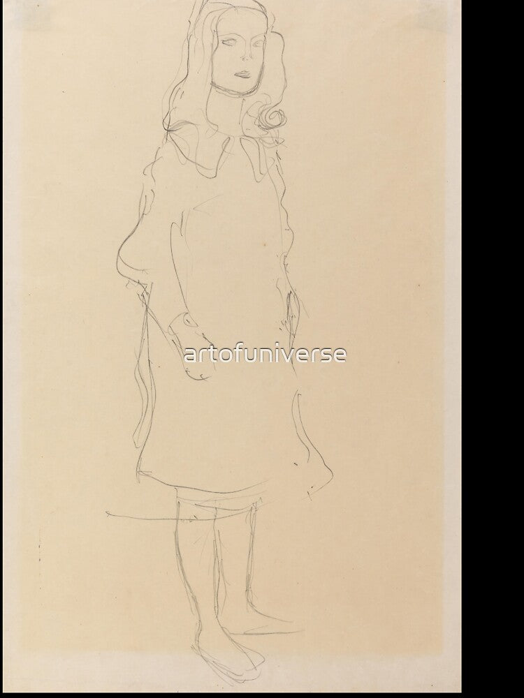 Mada Primavesi With Coat Standing by Gustav Klimt: Minimalist Line Portrait by artofuniverse