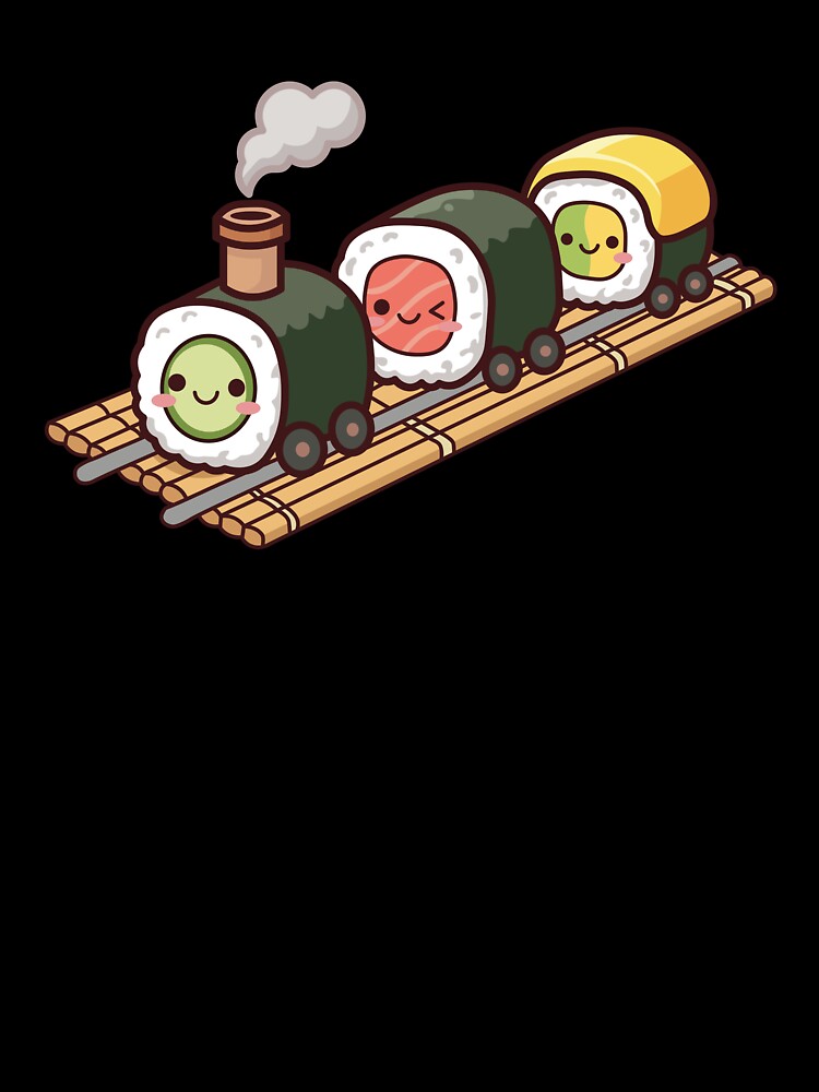 Kawaii Sushi Roll Locomotive Train on Bamboo Mat by Mochii-studio Unisex , , , Long Sleeve Tee