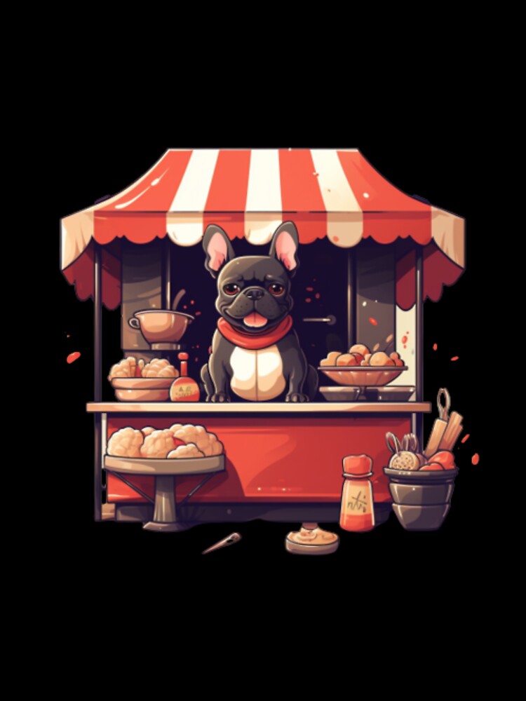 Frenchie Selling Food at a Food Stand by PetsEnough Unisex , , , Long Sleeve Tee