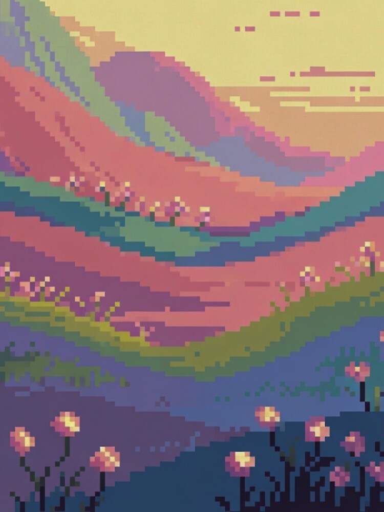 Pastel Pixel Gaming Landscapes – Retro Aesthetic Posters & Totes by sam54796 Unisex , , , Long Sleeve Tee