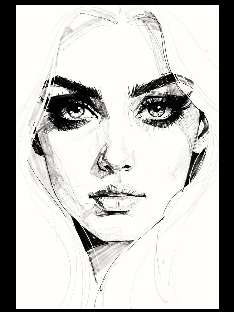 Pencil Line Drawing Female Portrait 1 by Yontartov