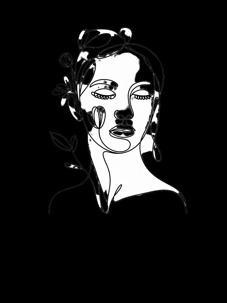 Minimalist One Line Art Woman Face with Flowers – Modern Abstract Floral Portrait Illustration for Wall Art, Stickers, and Aesthetic Decor by Planet Designs