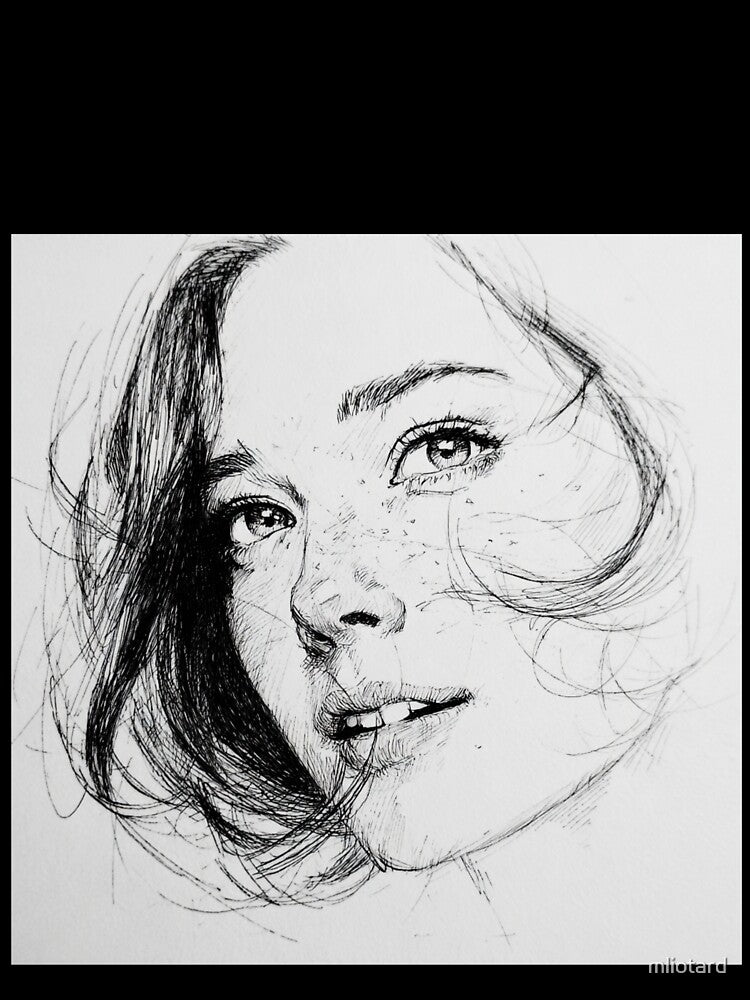 Clara the Thoughtful – Intimate Female Portrait Line Art by mliotard