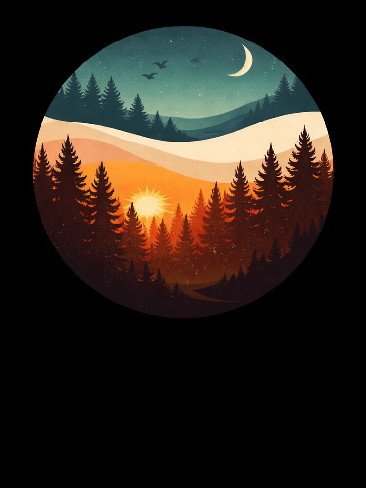 vintage sunset forest moon art by stikrusak Unisex , , , Long Sleeve Tee