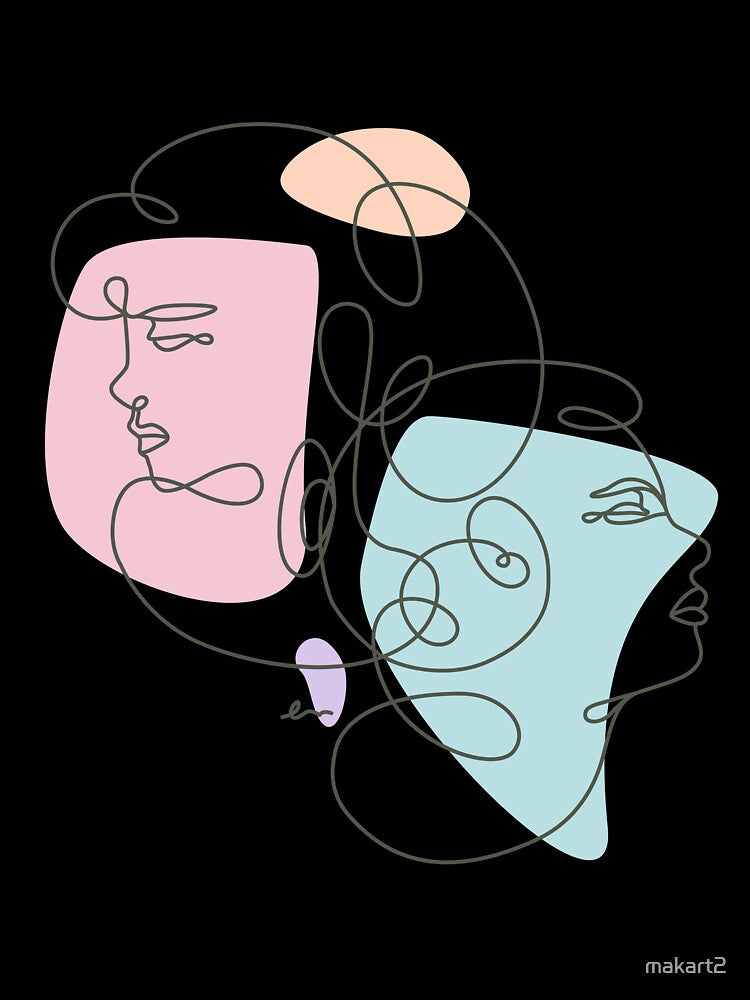 Linear Art Abstract Portrait Two Girls by makart2