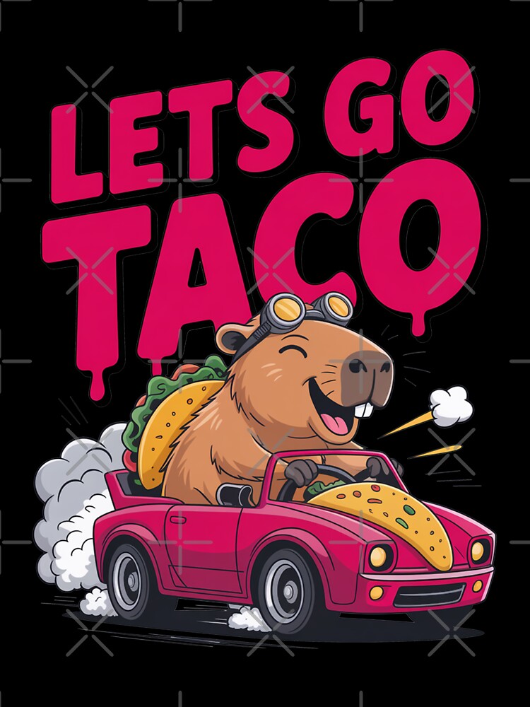 Let’s Go Taco Capybara Driving Car by MonkiFlipp Unisex , , , Long Sleeve Tee