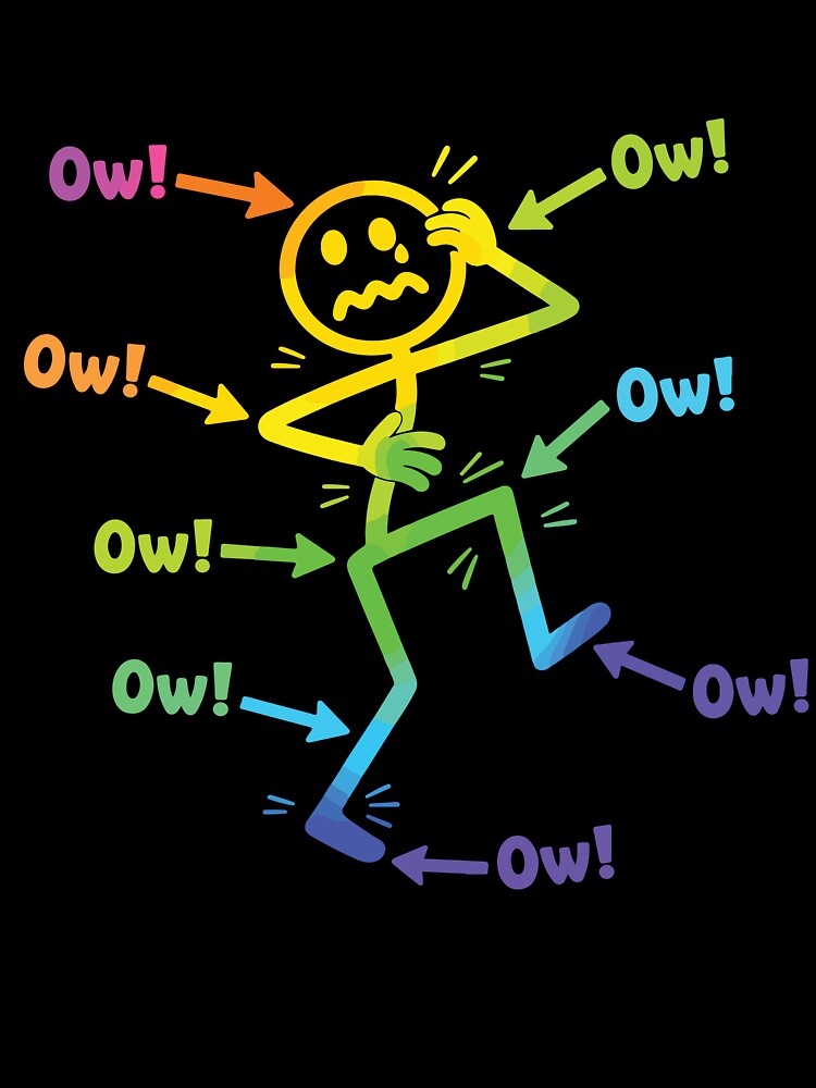 Ow Ow Ow Funny Chronic Pain Awareness Spoonie Humor Stick Figure by kiralynstration Unisex , , , Long Sleeve Tee