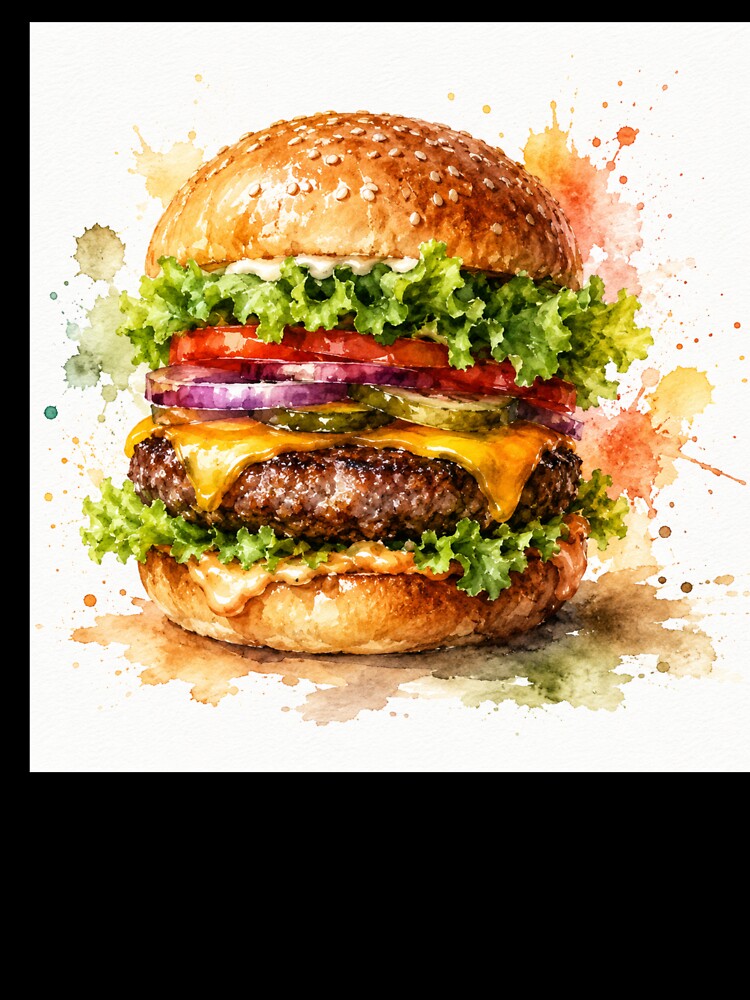 Gourmet Watercolor Burger Art by konkapo00 Unisex , , , Long Sleeve Tee