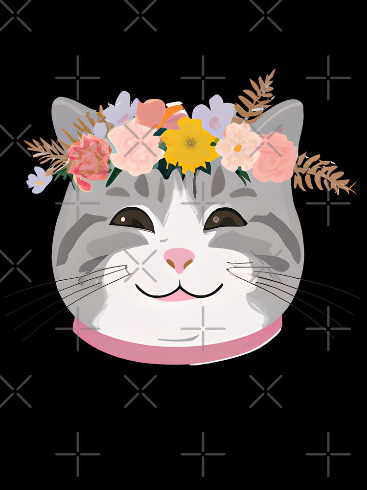 Cute Cat Meow with crown floral vintage by BOHOVIN Unisex , , , Long Sleeve Tee