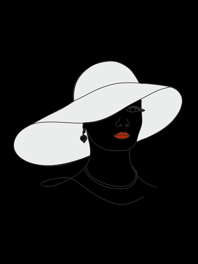 Abstract woman with hat with by line art vector drawing. Portrait minimalistic style. Beaty salon logo. by Nina Velychko