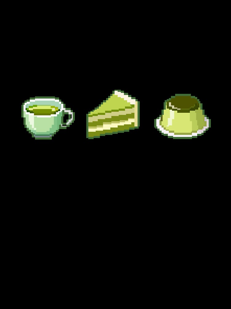 Cute Matcha Pixel Art Set – Green Tea, Cake & Pudding 8 Bit Illustration by Rizal Adittya Unisex , , , Long Sleeve Tee