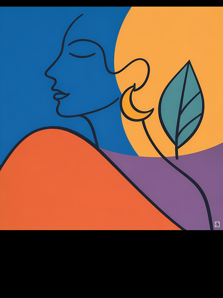 Minimal Line Face with Sun and Leaf by InkSmithery