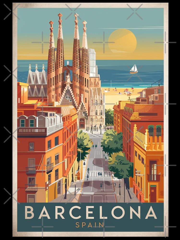 Barcelona Vintage Travel Poster by TravelerRat Unisex , , , Long Sleeve Tee