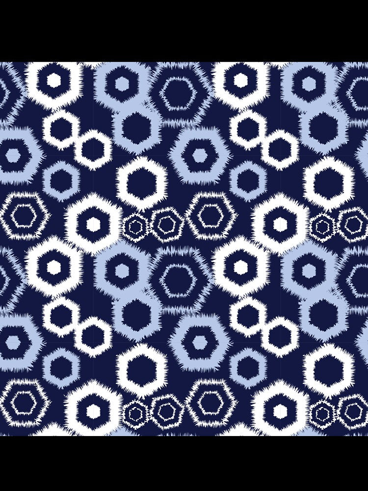 Ikat boho vector illustration in soft denim and muted blue stone tones by zephstudoartist
