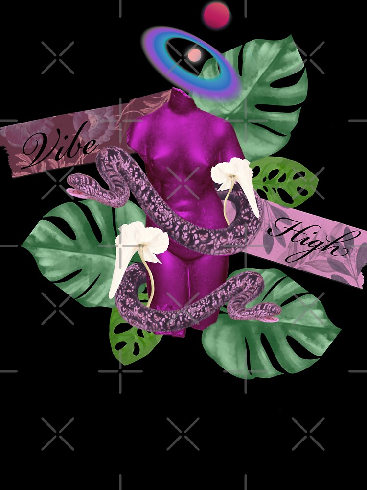 Vibe high Greek  stone and nature with snakes and trippy flower 3 purple by VantaTheArtist