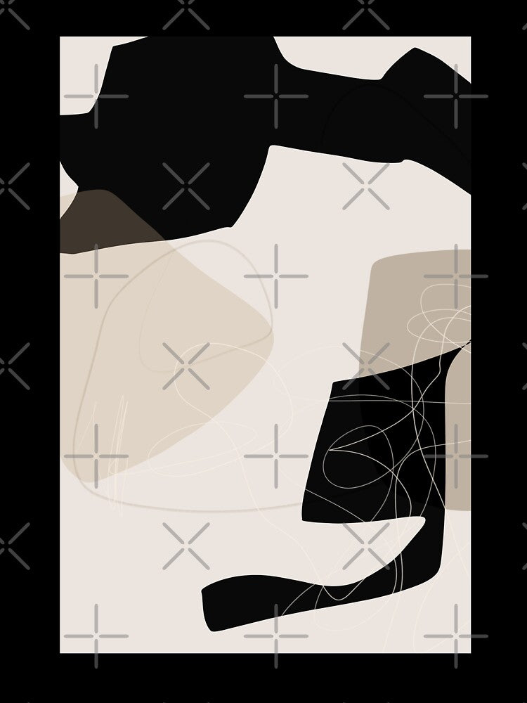 Black & brown abstract shapes & lines. Mid-century modern. by PandaAvenue