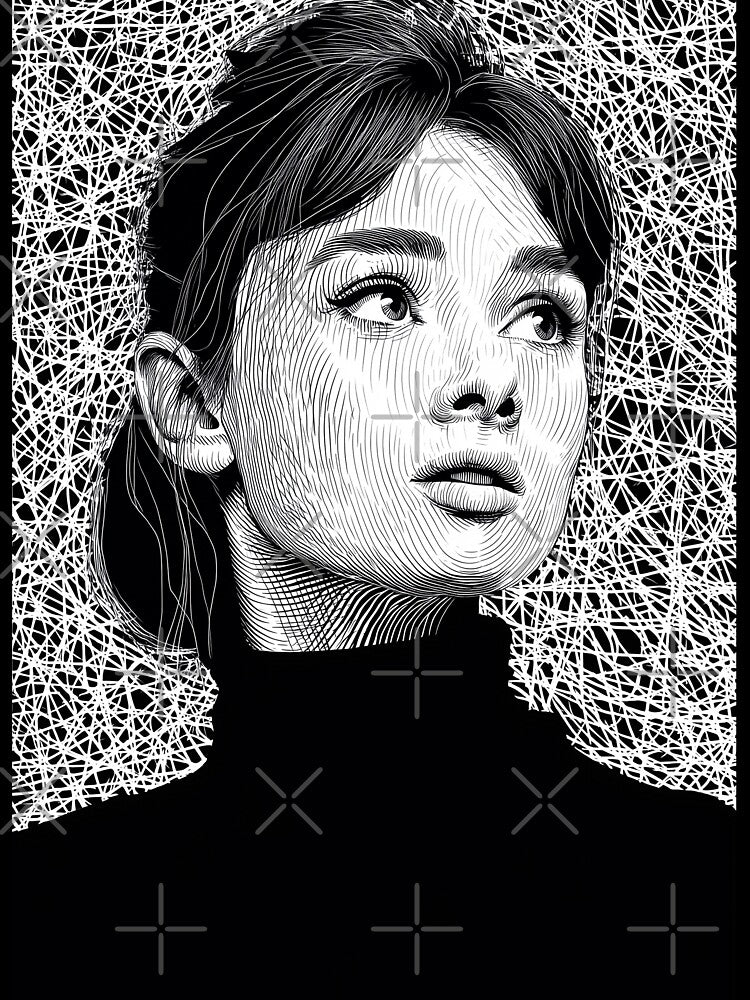 Black and White Line Art Portrait of a Woman, Modern Ink Illustration, Minimalist Graphic Art Print by Gino By Design