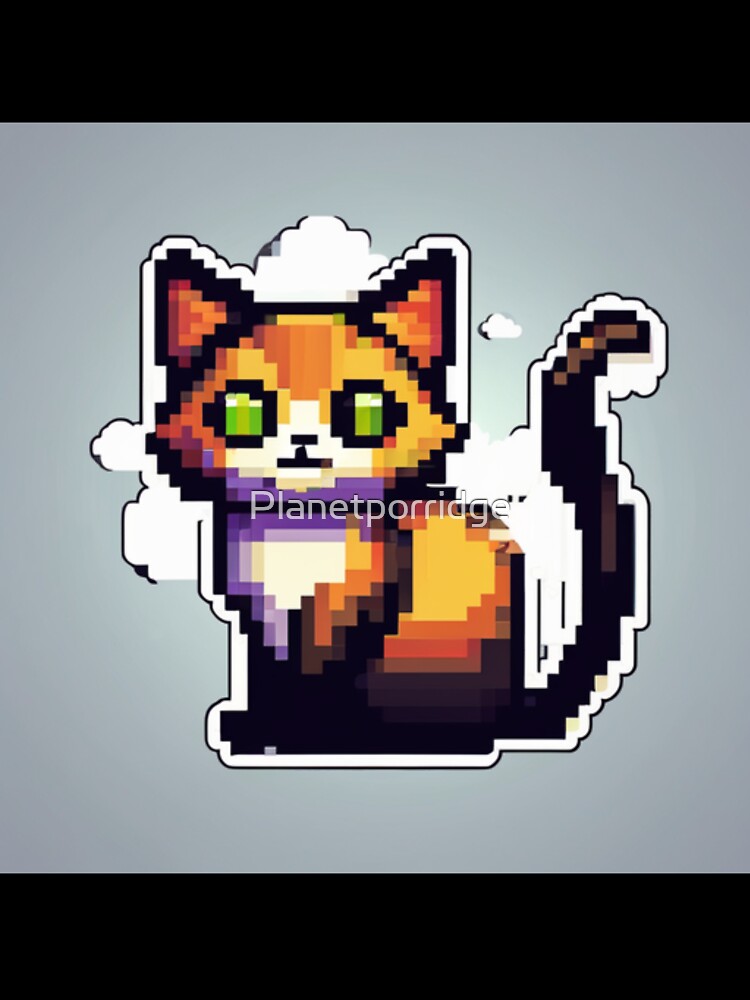 Funny Pixel art cat by Planetporridge Unisex , , , Long Sleeve Tee